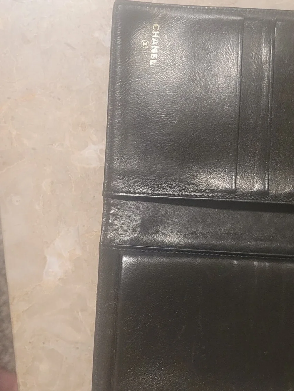 CHANEL Black Quilted Leather Wallet with Unbranded Pearl-Embellished Chain